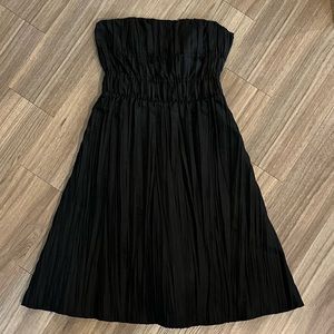 VTG Betsey Johnson New York Black Crepe crinkle smock bodice dress LBD